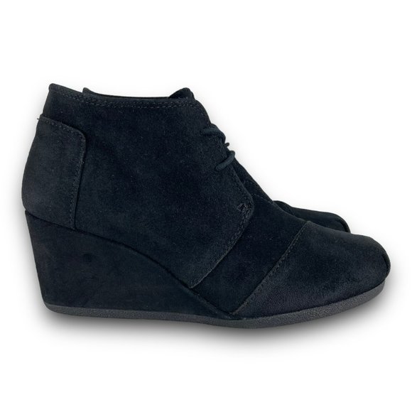 Toms Kala Desert Wedge Heel Ankle Booties 300513 Suede Lace Up Black Women 9 - Picture 1 of 10